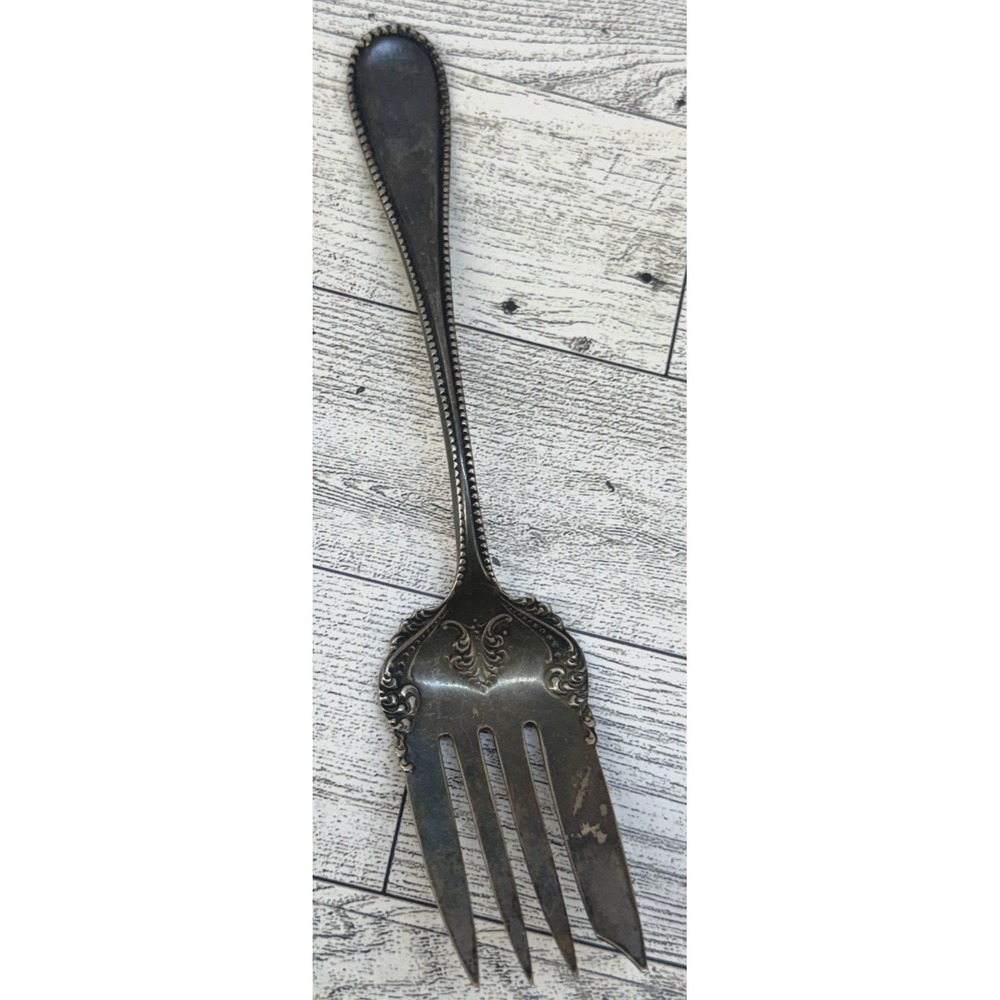 Large Vintage Antique WM Rogers Ornate Silver Plate Meat Fork